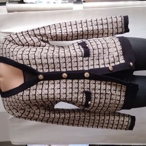 Vici Woodrow tweed  cardigan in black, gold S